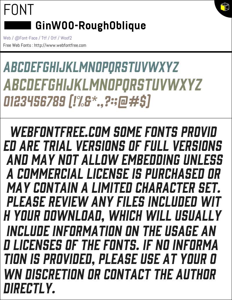 Gin W00 Rough Oblique Fonts Downloads - WebFontFree.Com