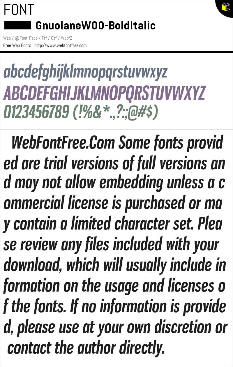 Gnuolane W00 Bold Italic Fonts Downloads - WebFontFree.Com