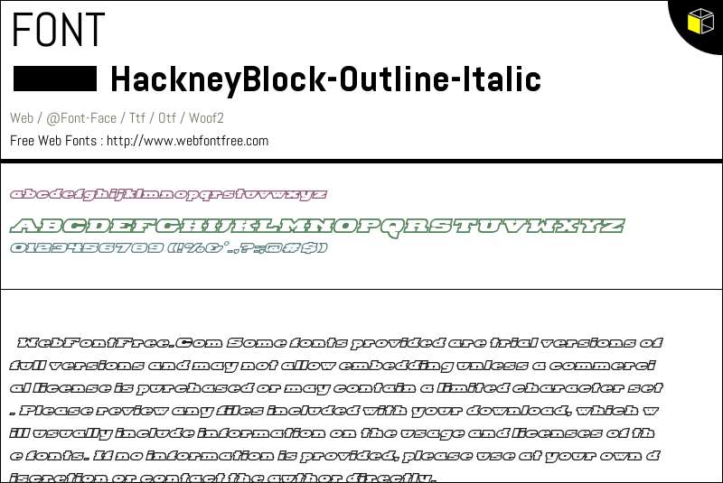 Hackney Block Outline Italic Fonts Downloads - WebFontFree.Com