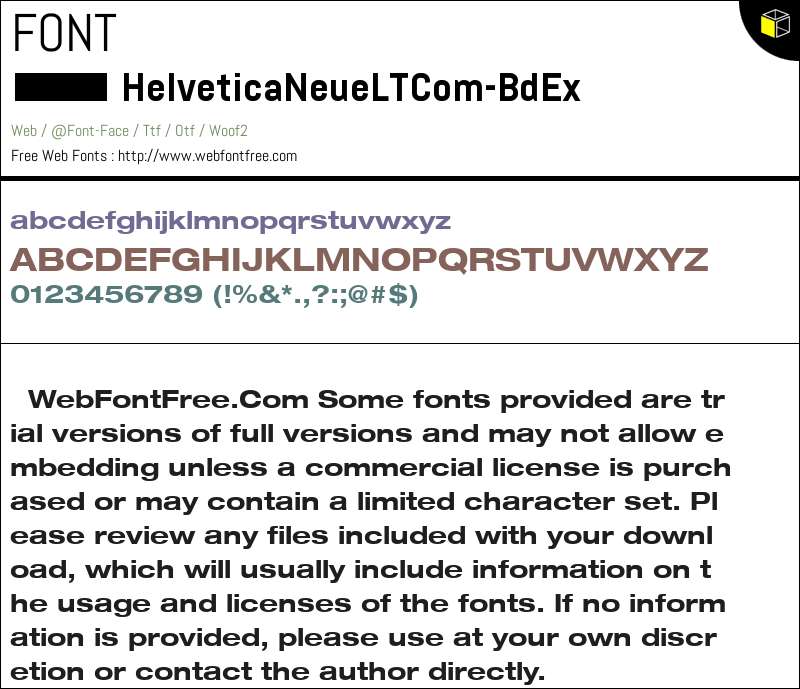 Helvetica Neue LT Com 73 Bold Extended Fonts Downloads - WebFontFree.Com
