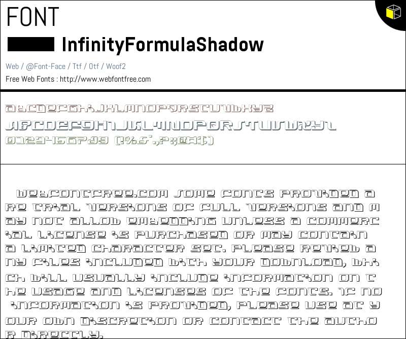Infinity Formula Shadow Fonts Downloads - WebFontFree.Com