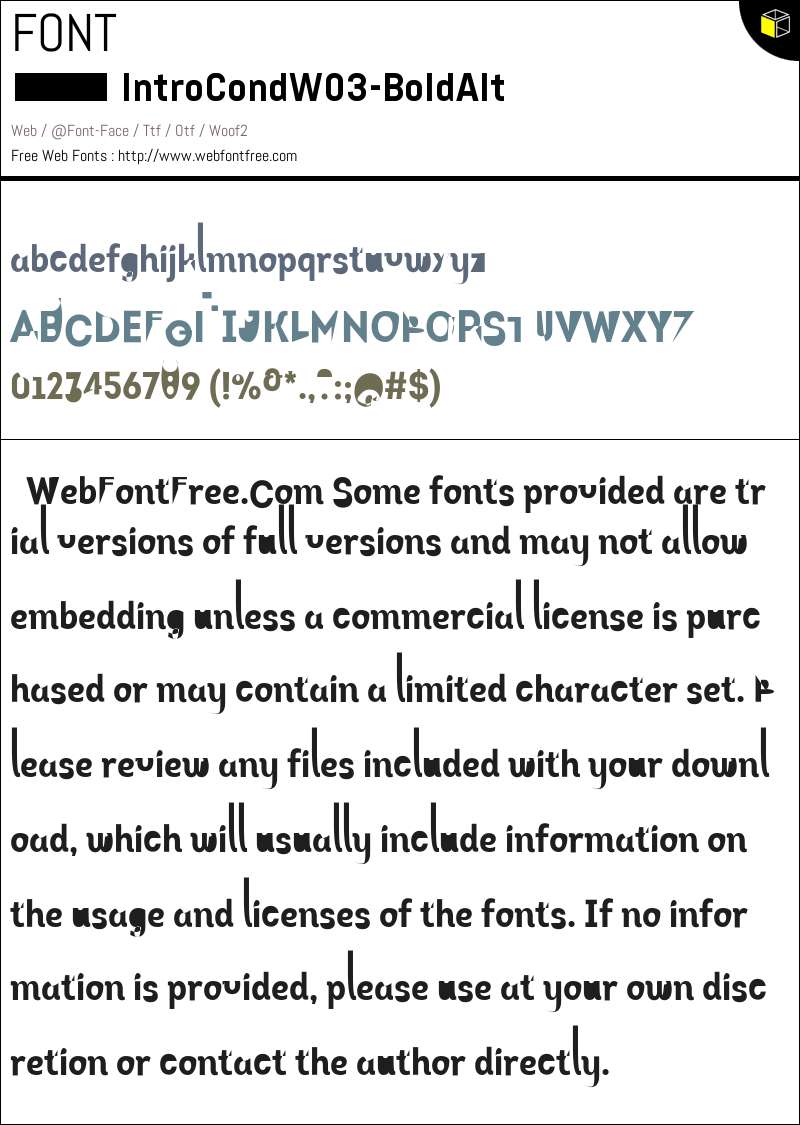 Intro Cond W03 Bold Alt Fonts Downloads - WebFontFree.Com