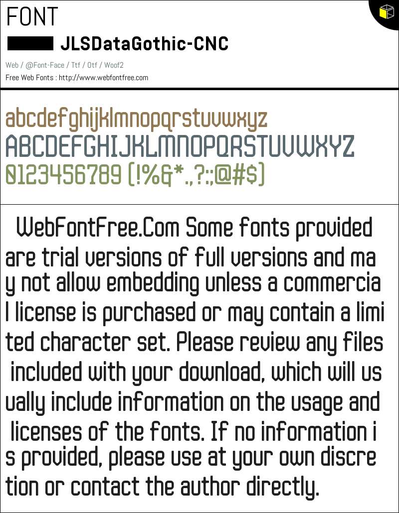 JLSDataGothic-CNC Fonts Downloads - WebFontFree.Com