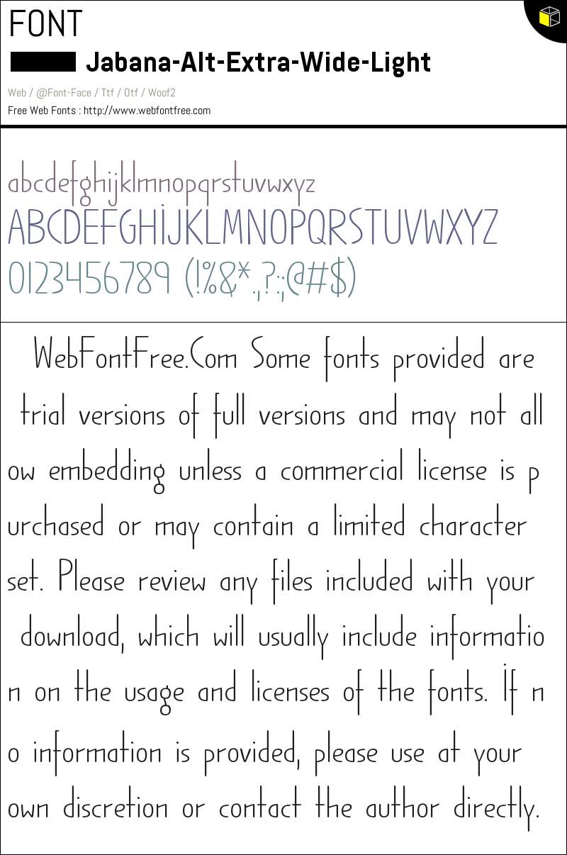 Jabana Alt Extra Wide Light Regular Fonts Downloads - WebFontFree.Com