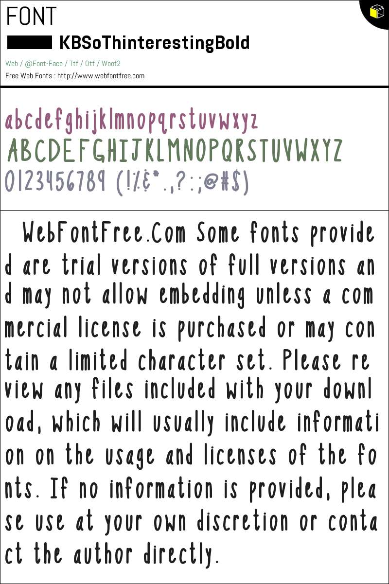 KBSoThinterestingBold Fonts Downloads - WebFontFree.Com