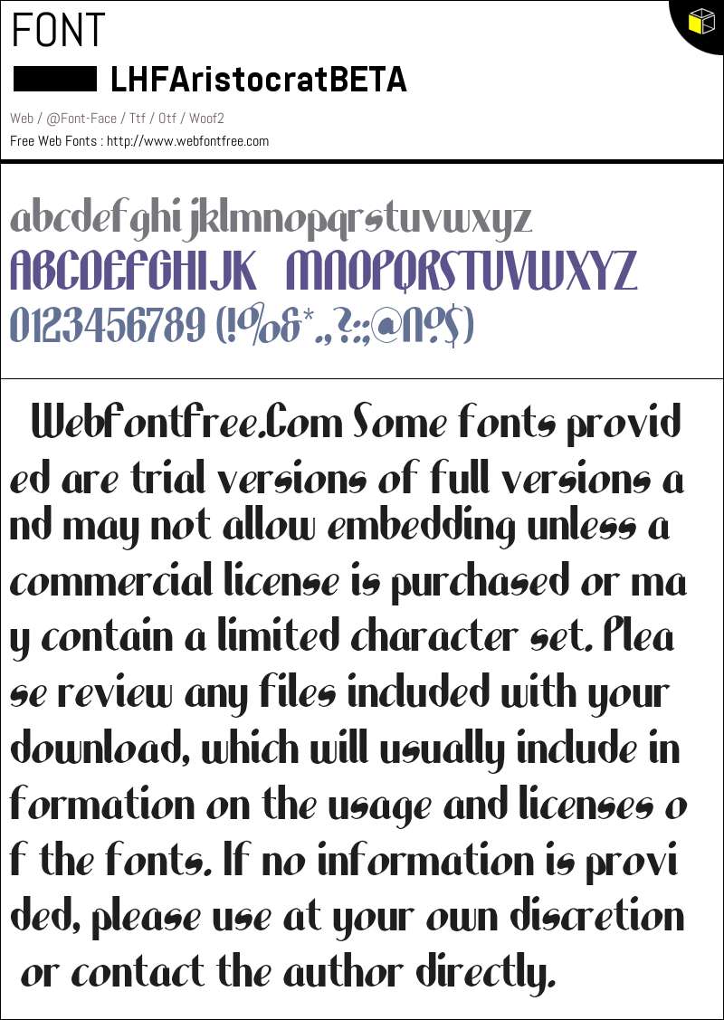 LHF Aristocrat BETA Fonts Downloads - WebFontFree.Com