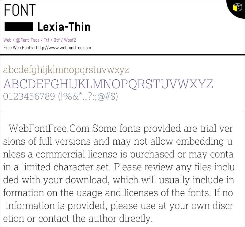 Lexia Thin Fonts Downloads - WebFontFree.Com