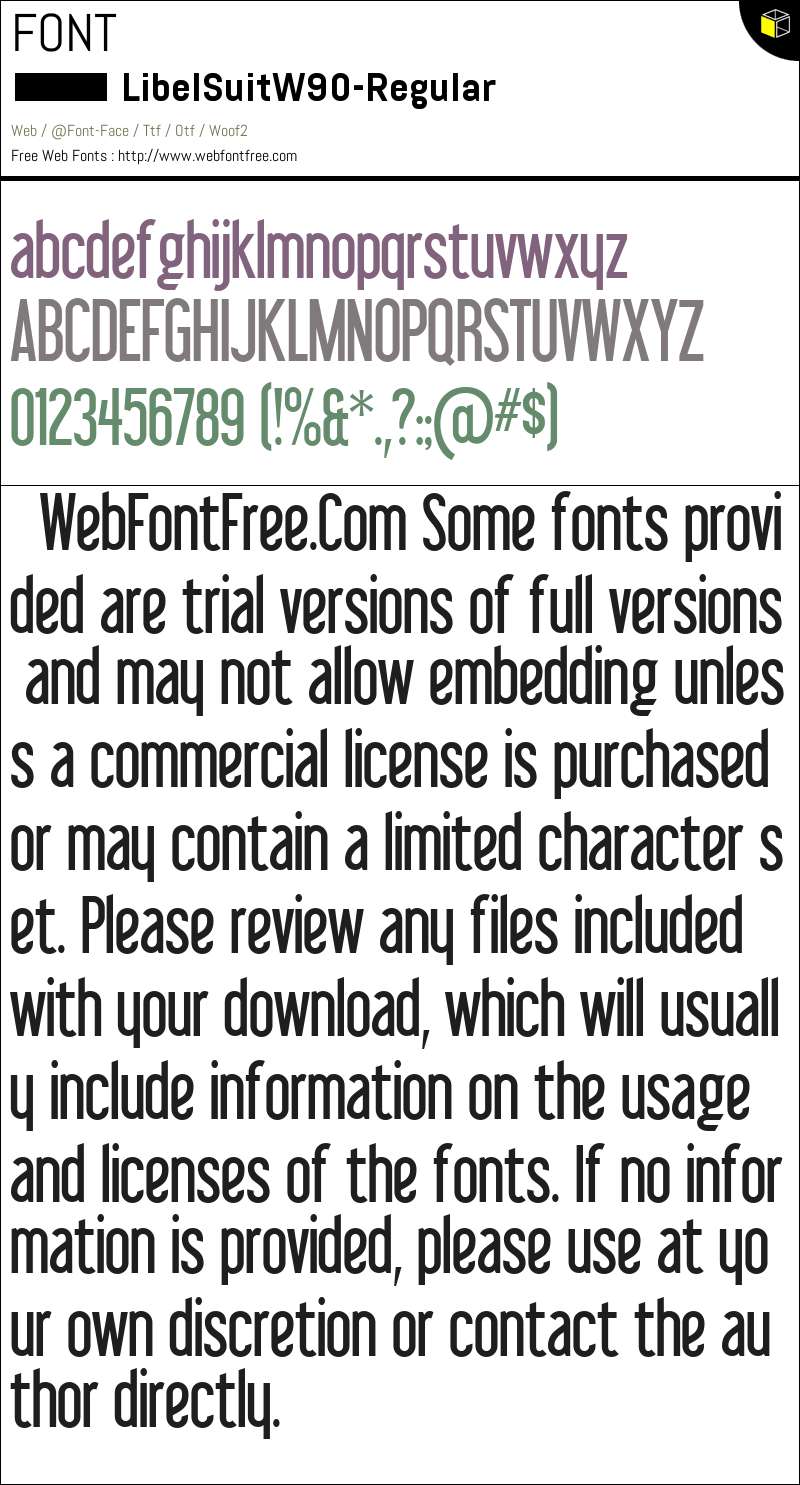 Libel Suit W90 Regular Fonts Downloads - WebFontFree.Com