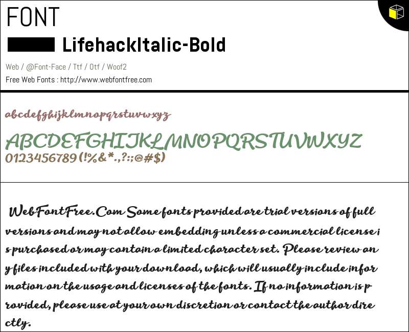 Lifehack Italic Bold Fonts Downloads - WebFontFree.Com