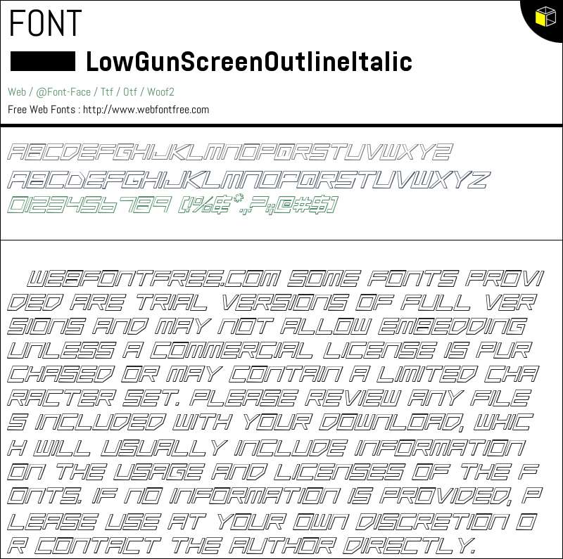Cavite Rifle Font Low Gun Screen Outline Italic Fonts Downloads - WebFontFree.Com