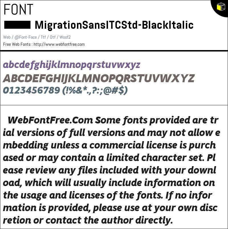 Migration Lettering Design Migration Sans ITC Std Black Italic Fonts Downloads - WebFontFree.Com