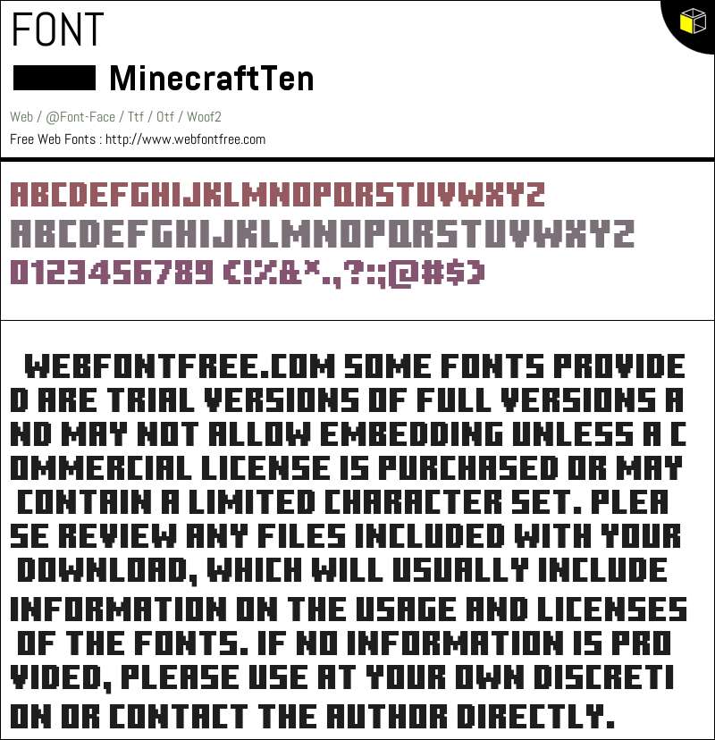 Minecraft Ten 字体 下载 - WebFontFree.Com