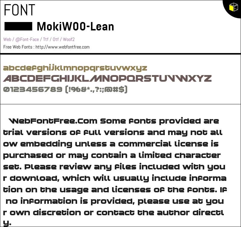 Moki W00 Lean Fonts Downloads - WebFontFree.Com