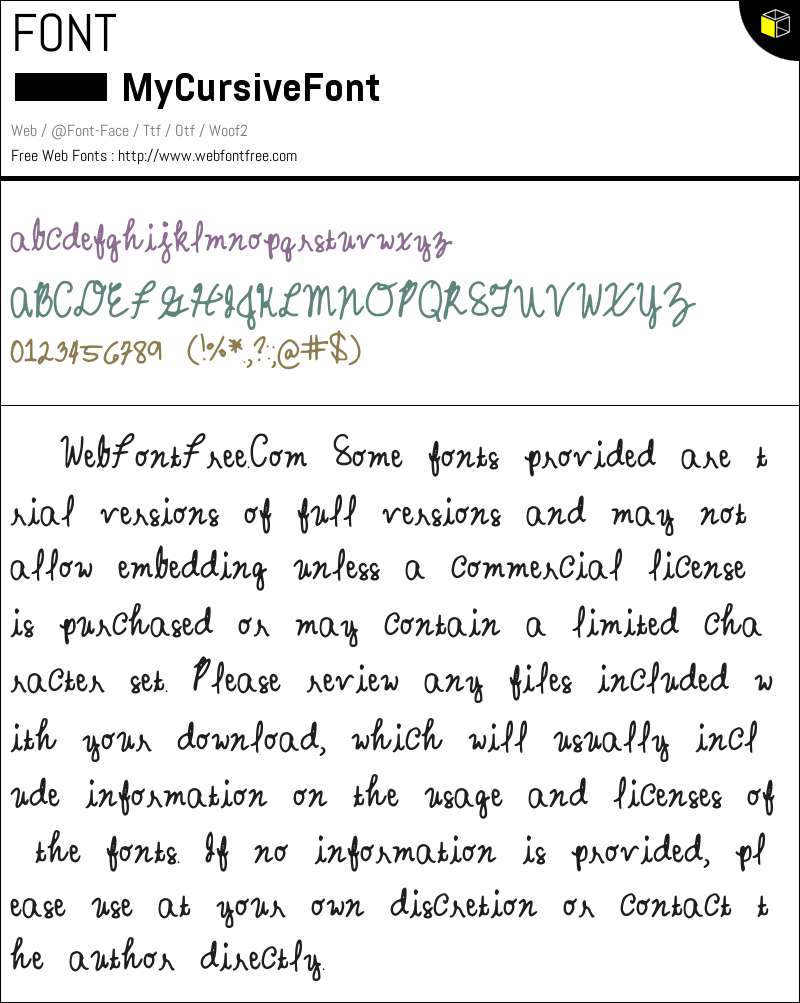 My In Cursive MyCursiveFont Fonts Downloads - WebFontFree.Com