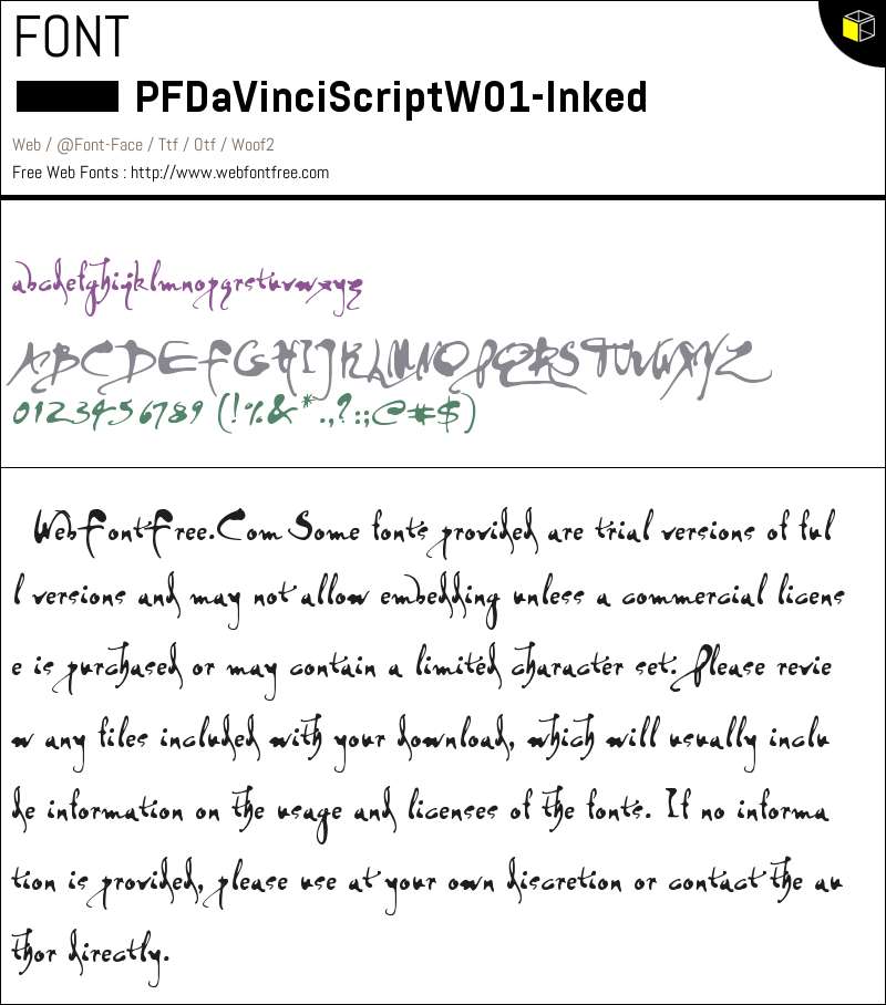 Inked Script PF DaVinci Script W01 Inked Fonts Downloads - WebFontFree.Com