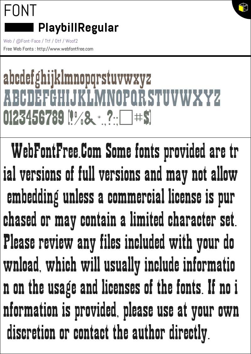 Playbill Regular Fonts Downloads - WebFontFree.Com