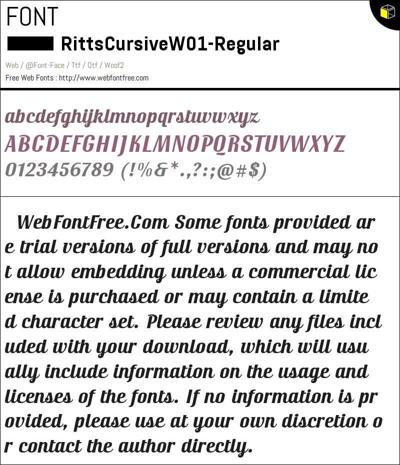 Ritts Cursive W01 Regular Fonts Downloads - WebFontFree.Com