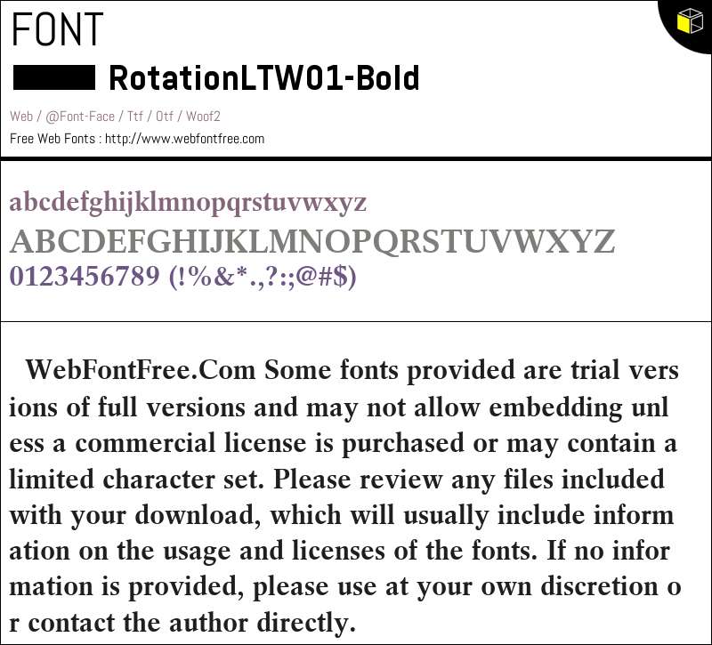 Rotation LT W01 Bold Fonts Downloads - WebFontFree.Com