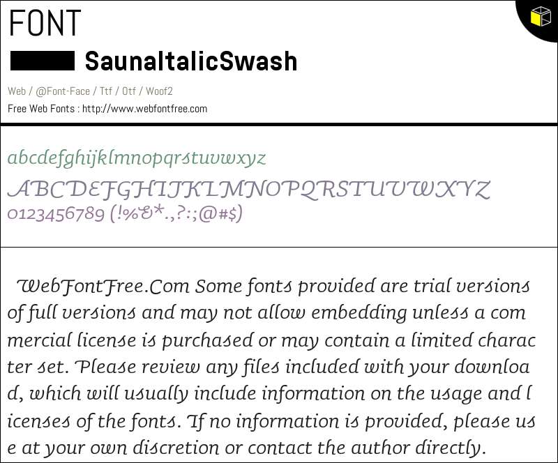 SaunaItalicSwash Fonts Downloads - WebFontFree.Com