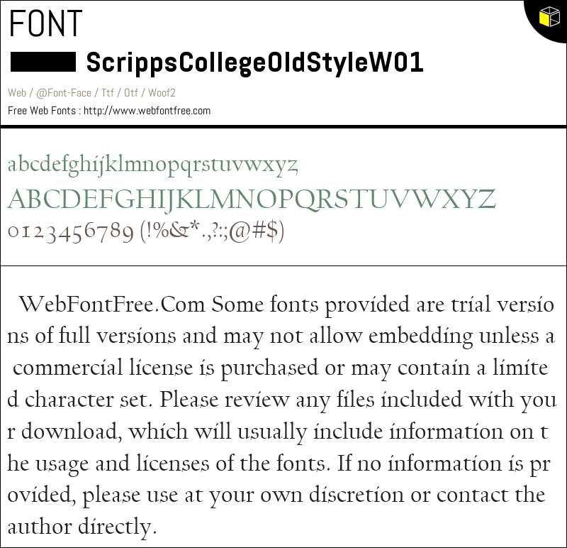 Scripps College Old Style W01 Fonts Downloads - WebFontFree.Com