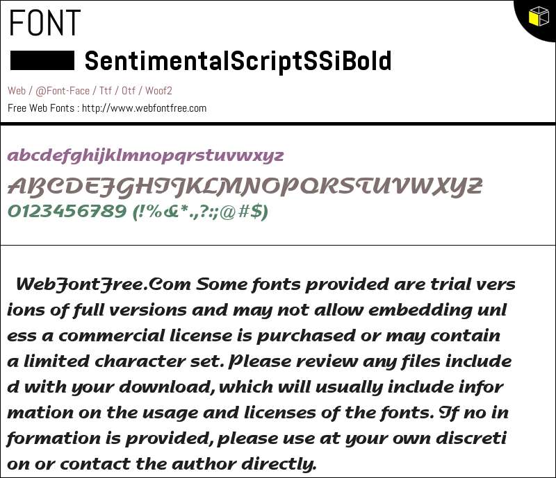 Sentimental Script SSi Bold Fonts Downloads - WebFontFree.Com