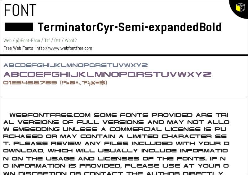 Terminator Cyr Semi-expanded Bold Fonts Downloads - WebFontFree.Com