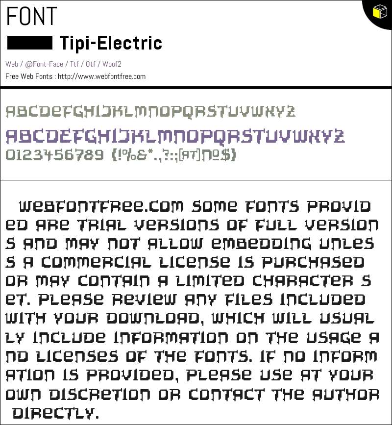 Electic Font Tipi Electric Fonts Downloads - WebFontFree.Com