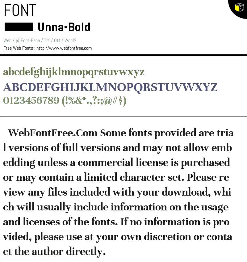 Unna Bold Fonts Downloads - WebFontFree.Com