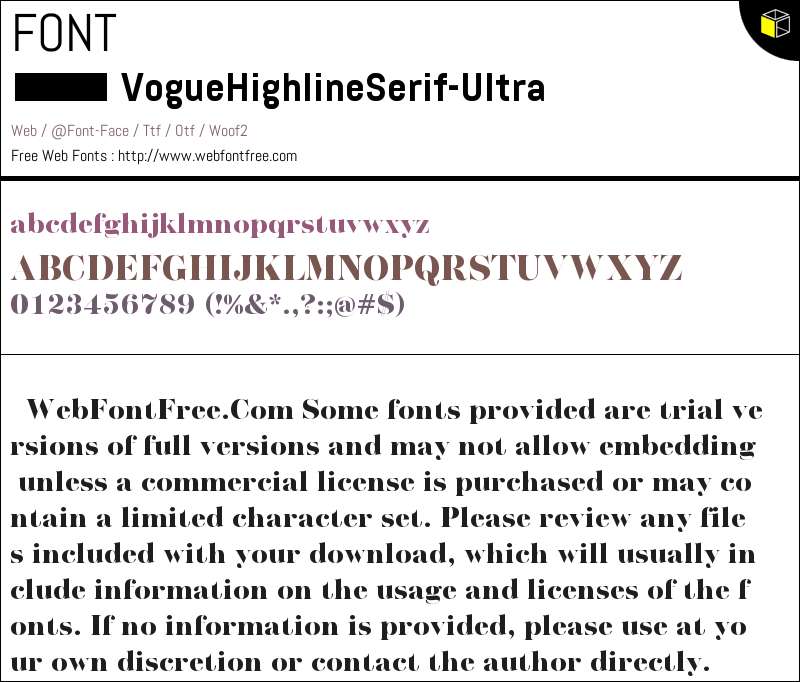 Vogue Highline Serif Ultra Fonts Downloads - Webfontfree.com