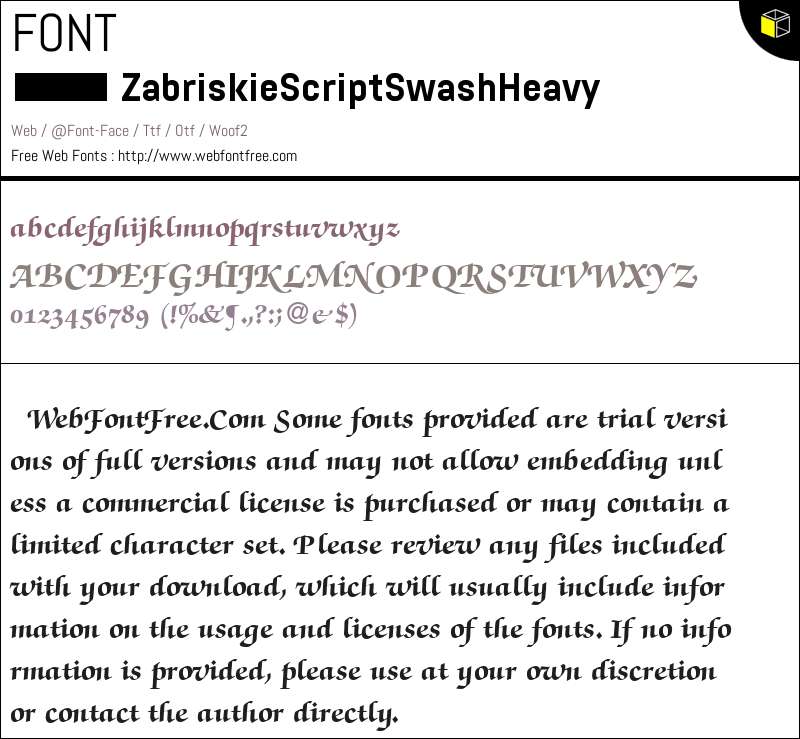 ZabriskieScriptSwash-Heavy-Regular Fonts Downloads - WebFontFree.Com