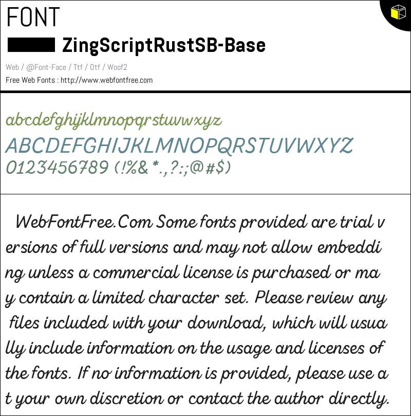Zing Script Rust SemiBold Base 字体 下载 - WebFontFree.Com