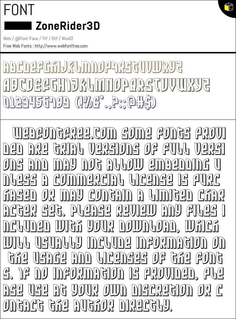 Zone Rider 3D Fonts Downloads - WebFontFree.Com